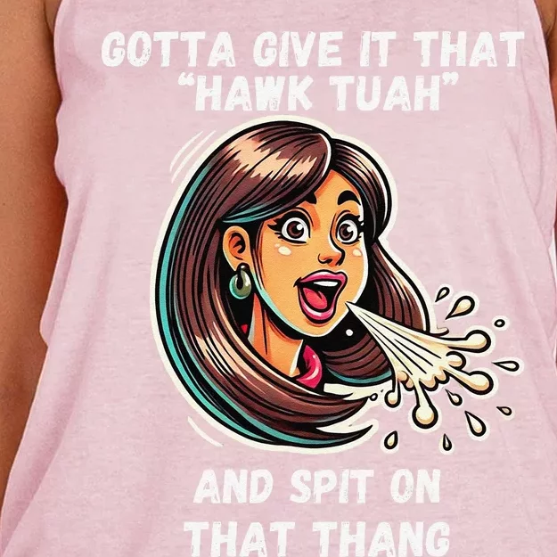 Hawk Tuah And Spit On That Thang Funny Viral Meme Design Women's Knotted Racerback Tank