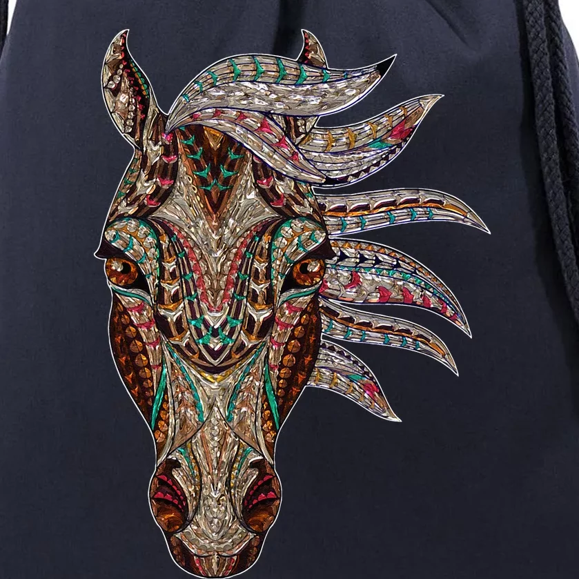 Horse Tribal Abstract Art Native American Geometric Horse Drawstring Bag