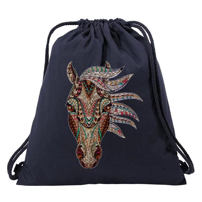 Horse Tribal Abstract Art Native American Geometric Horse Drawstring Bag