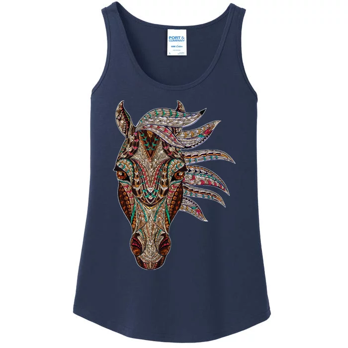 Horse Tribal Abstract Art Native American Geometric Horse Ladies Essential Tank