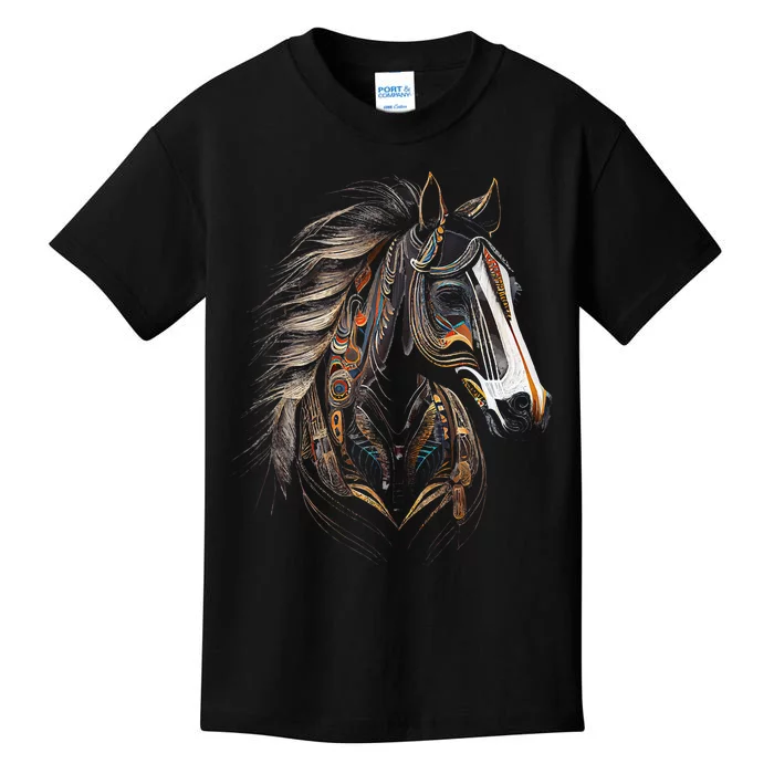 Horse Tribal Abstract Art Native American Graphic Kids T-Shirt