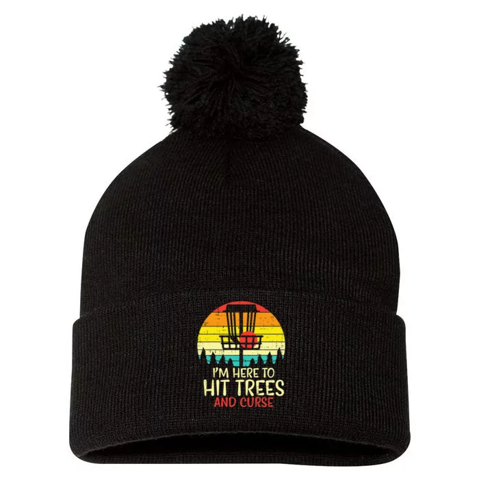 Hit Trees And Curse Sunset Disc Golf Frisbee Golfer Pom Pom 12in Knit Beanie