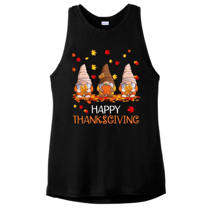 Happy Thanksgiving Autumn Fall Gnomes Ladies Tri-Blend Wicking Tank