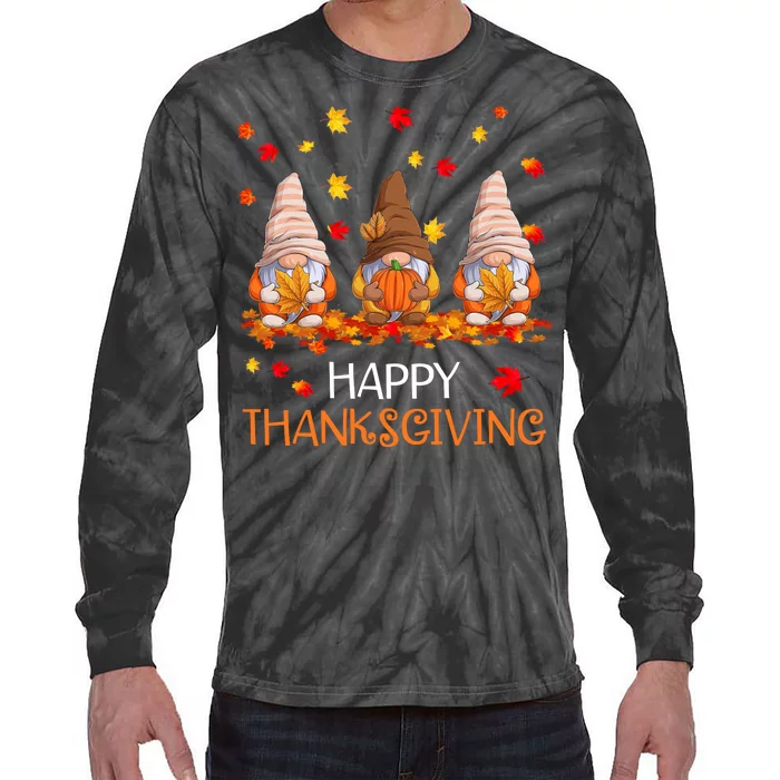 Happy Thanksgiving Autumn Fall Gnomes Tie-Dye Long Sleeve Shirt