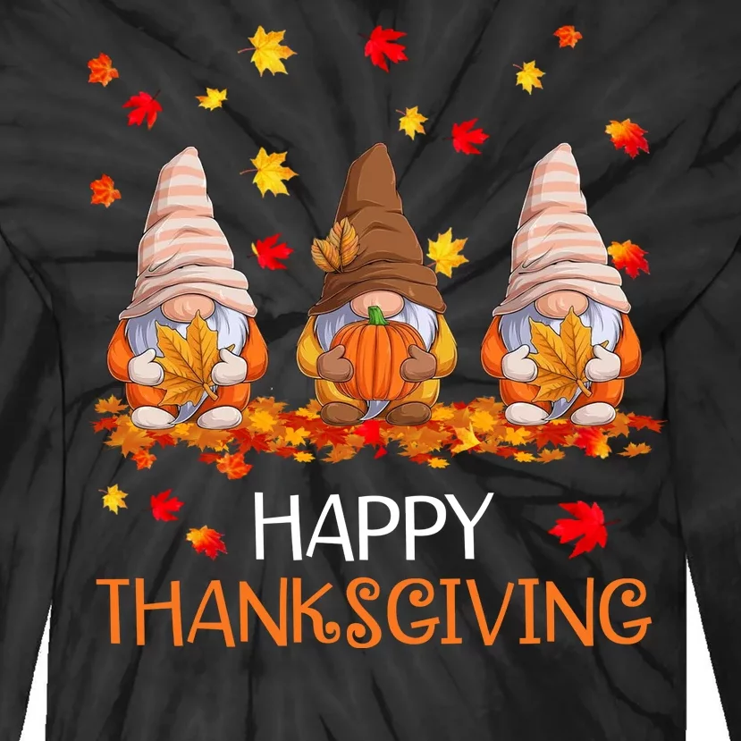 Happy Thanksgiving Autumn Fall Gnomes Tie-Dye Long Sleeve Shirt