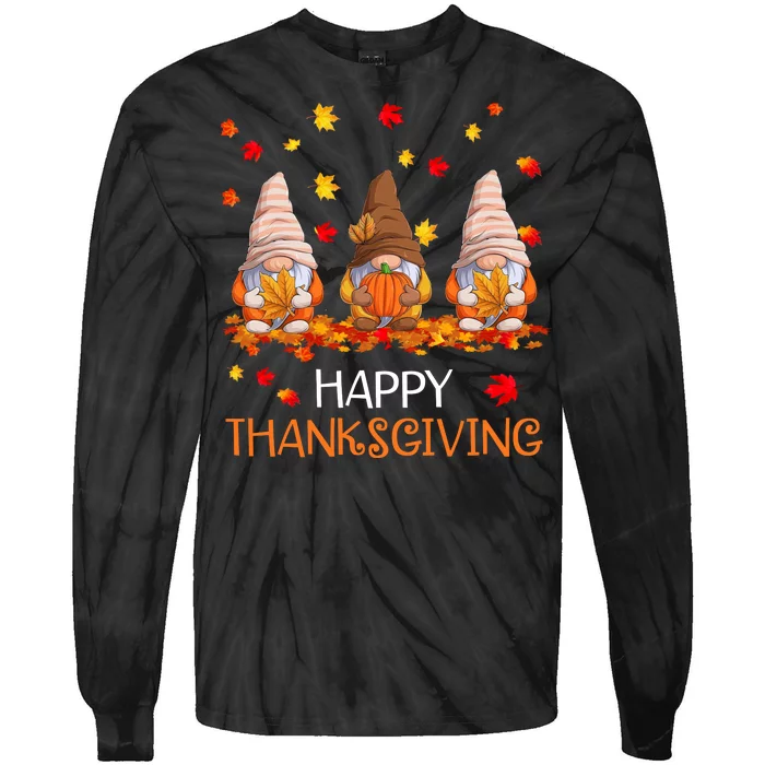 Happy Thanksgiving Autumn Fall Gnomes Tie-Dye Long Sleeve Shirt