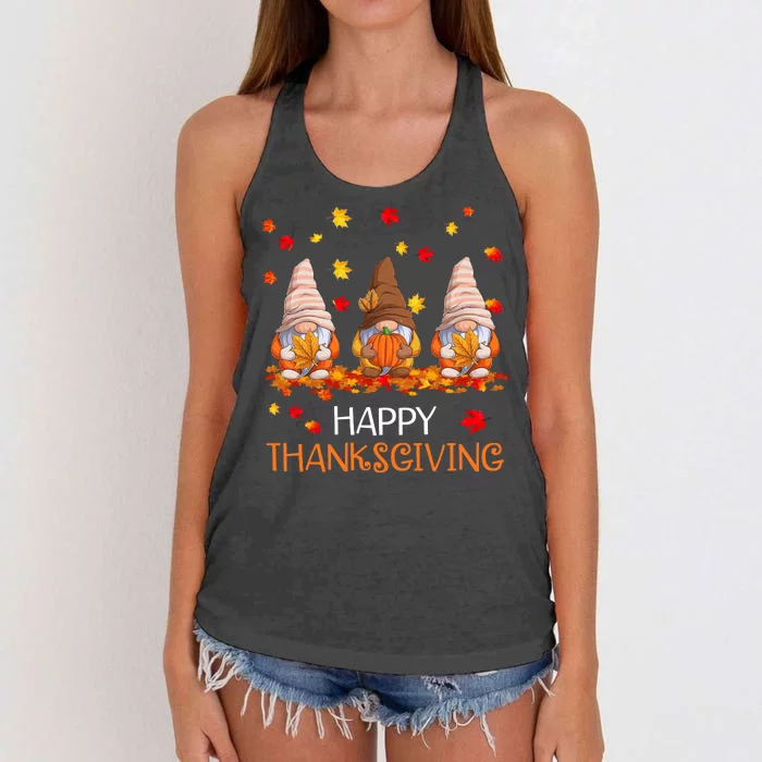 Happy Thanksgiving Autumn Fall Gnomes Women's Knotted Racerback Tank