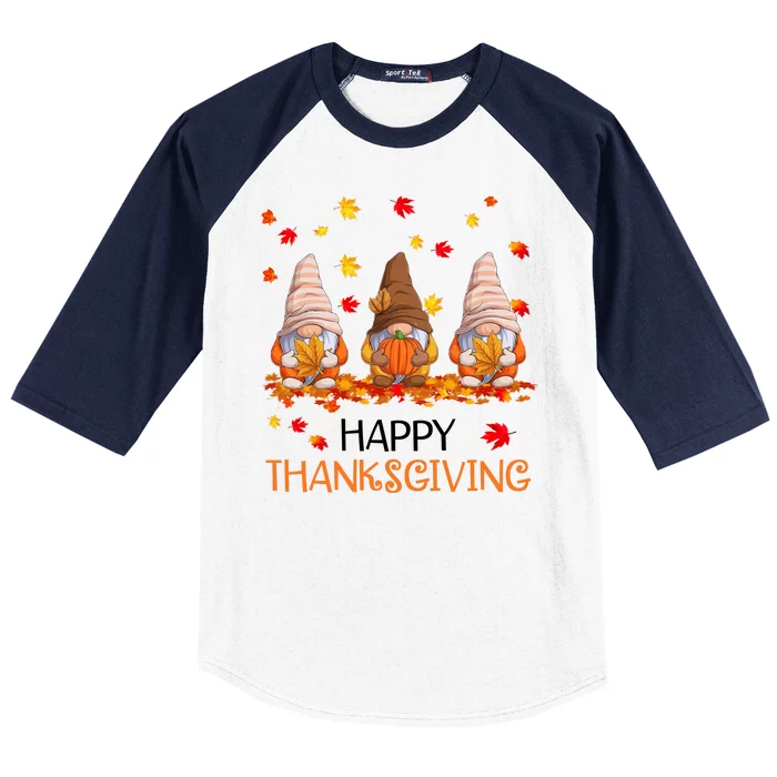 Happy Thanksgiving Autumn Fall Gnomes Baseball Sleeve Shirt