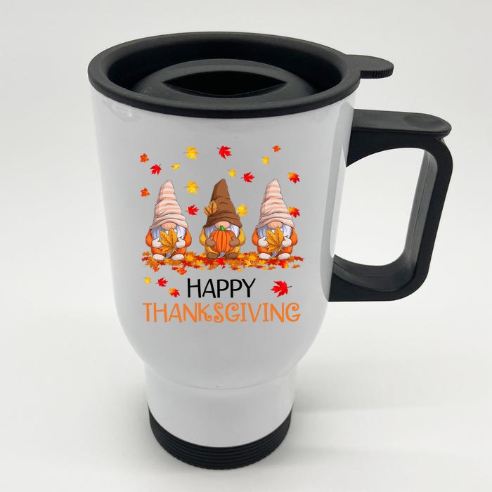 Happy Thanksgiving Autumn Fall Gnomes Front & Back Stainless Steel Travel Mug