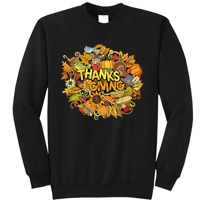 Happy Thanksgiving Artwork Illustration Funny Tall Sweatshirt