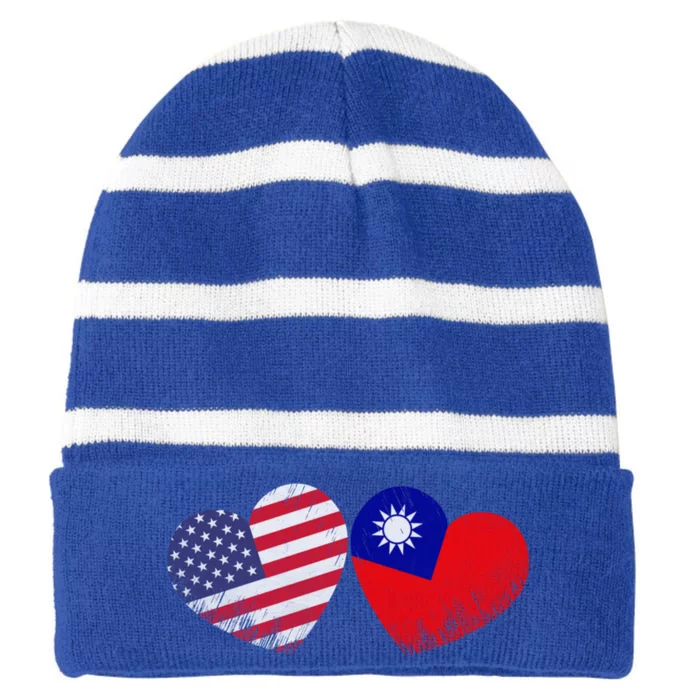 Heart Taiwanese American Flag Patriotic Family Heritage Gift Striped Beanie with Solid Band