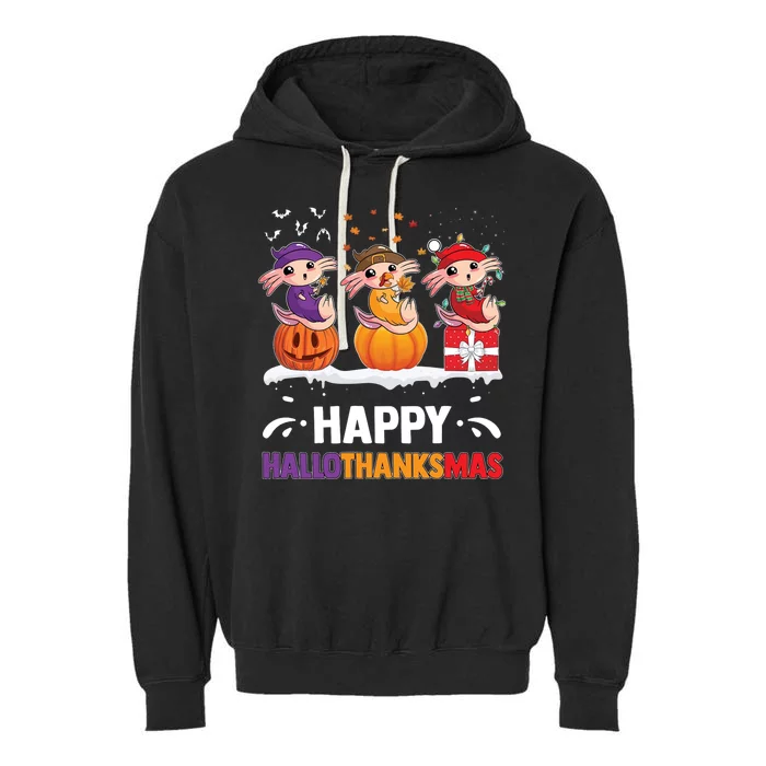 Happy Thanksmas Axolotl Garment-Dyed Fleece Hoodie