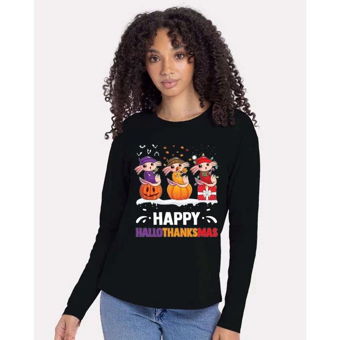 Happy Thanksmas Axolotl Womens Cotton Relaxed Long Sleeve T-Shirt