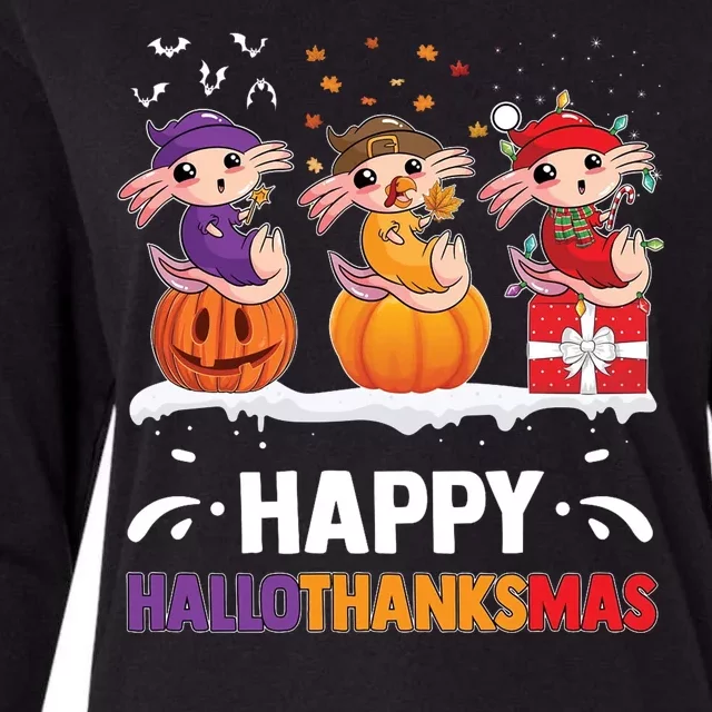 Happy Thanksmas Axolotl Womens Cotton Relaxed Long Sleeve T-Shirt