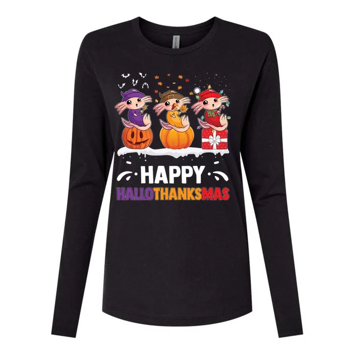 Happy Thanksmas Axolotl Womens Cotton Relaxed Long Sleeve T-Shirt