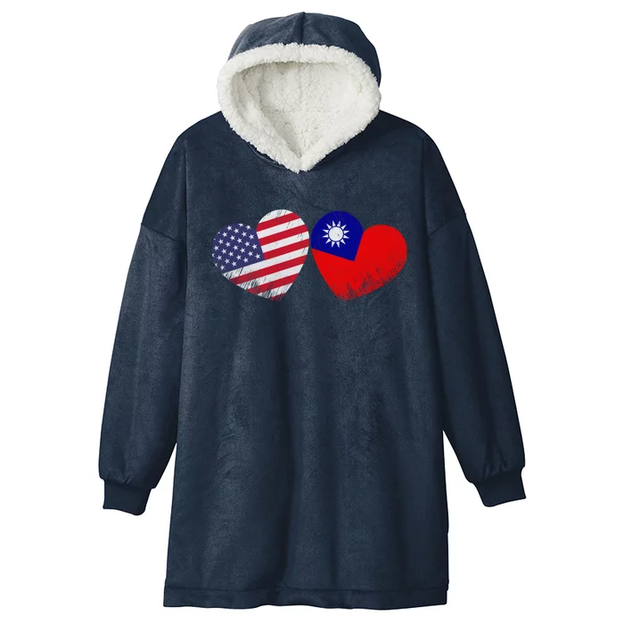 Heart Taiwanese American Flag Patriotic Family Heritage Meaningful Gift Hooded Wearable Blanket