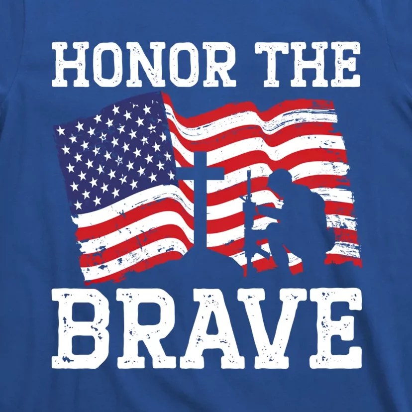 Honor The Brave Veteran Usa Flag American Memorial Day Gift T-Shirt