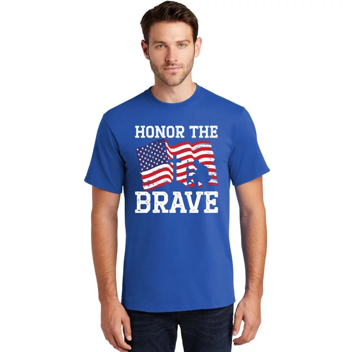 Honor The Brave Veteran Usa Flag American Memorial Day Gift Tall T-Shirt