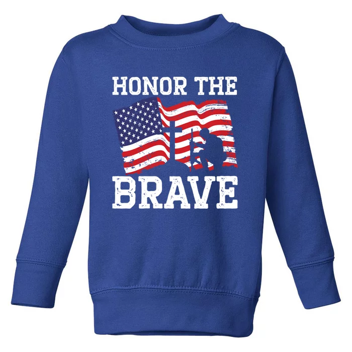 Honor The Brave Veteran Usa Flag American Memorial Day Gift Toddler Sweatshirt