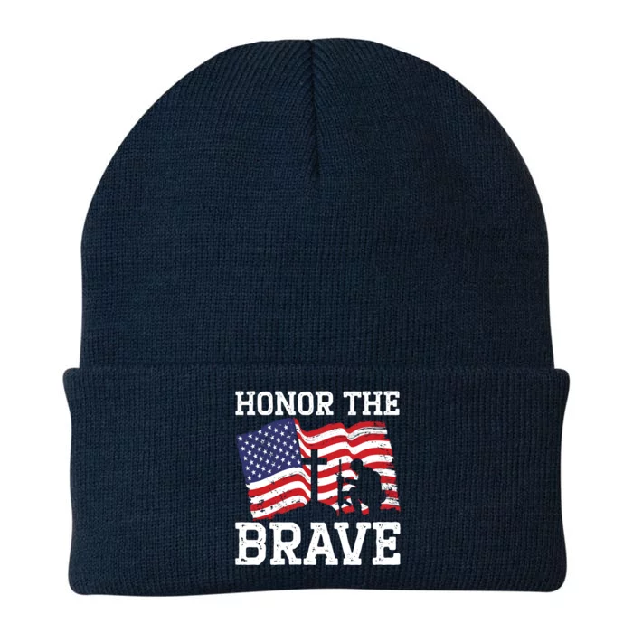 Honor The Brave Veteran Usa Flag American Memorial Day Gift Knit Cap Winter Beanie