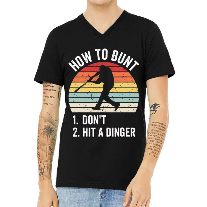 How To Bunt Dont Hit A Dinger Funny Baseball Player V-Neck T-Shirt