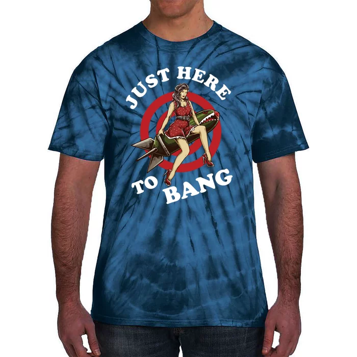 Here To Bang 4th Of July Pin Up Girl Rocket Tie-Dye T-Shirt