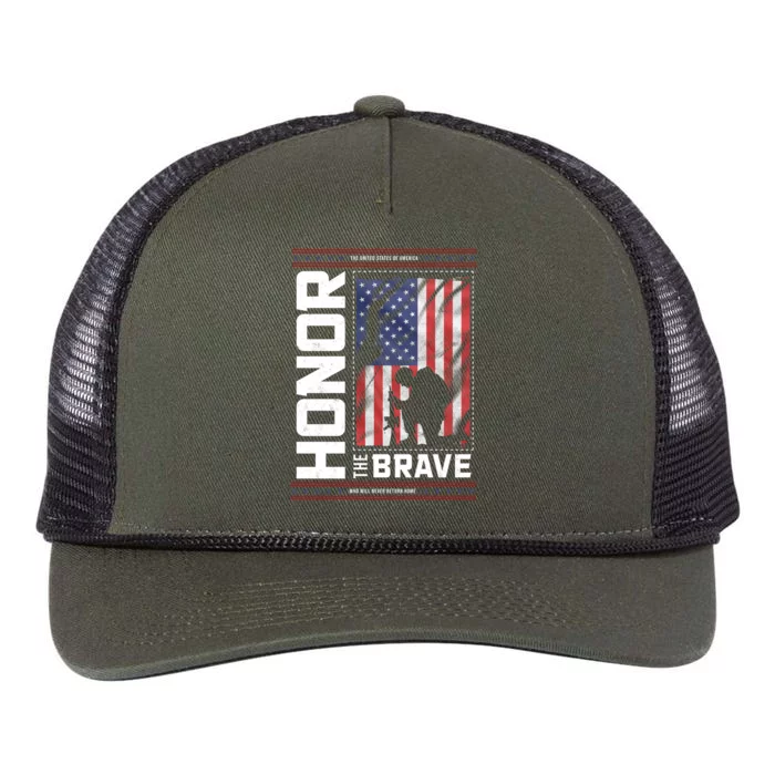 Honor The Brave Who Will Never Return Home Usa Memorial Day Patriotic Retro Rope Trucker Hat Cap