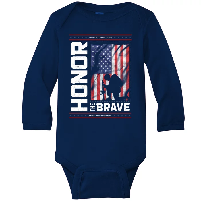 Honor The Brave Who Will Never Return Home Usa Memorial Day Patriotic Baby Long Sleeve Bodysuit