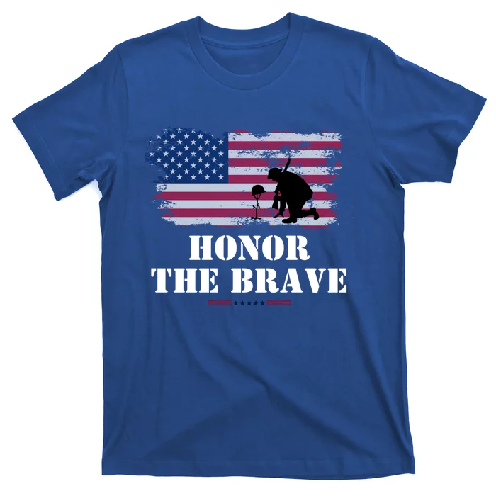 Honor The Brave Memorial Day Veteran American Flag Cool Gift T-Shirt