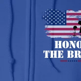 Honor The Brave Memorial Day Veteran American Flag Cool Gift Full Zip Hoodie