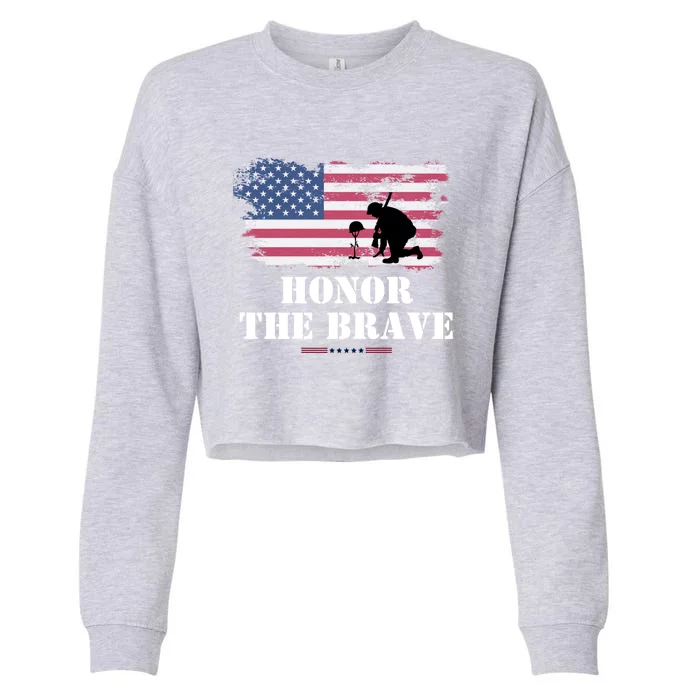 Honor The Brave Memorial Day Veteran American Flag Cool Gift Cropped Pullover Crew