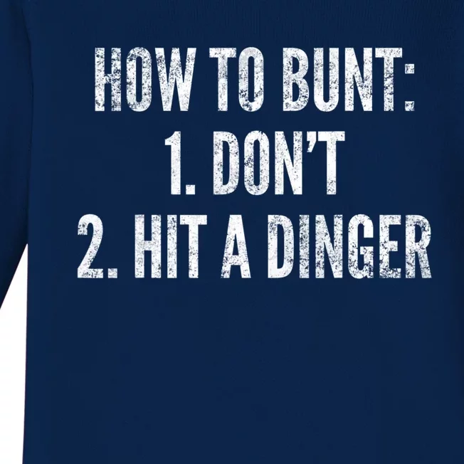 How To Bunt Hit A Dinger Funny Baseball Player Home Run Fun Cute Gift Baby Long Sleeve Bodysuit