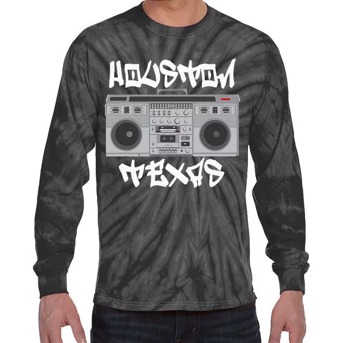 Houston Texas Boom Box Tie-Dye Long Sleeve Shirt