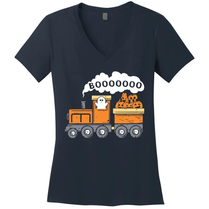 Halloween Train Boo Funny Ghost Pumpkin Kids Boy Women's V-Neck T-Shirt