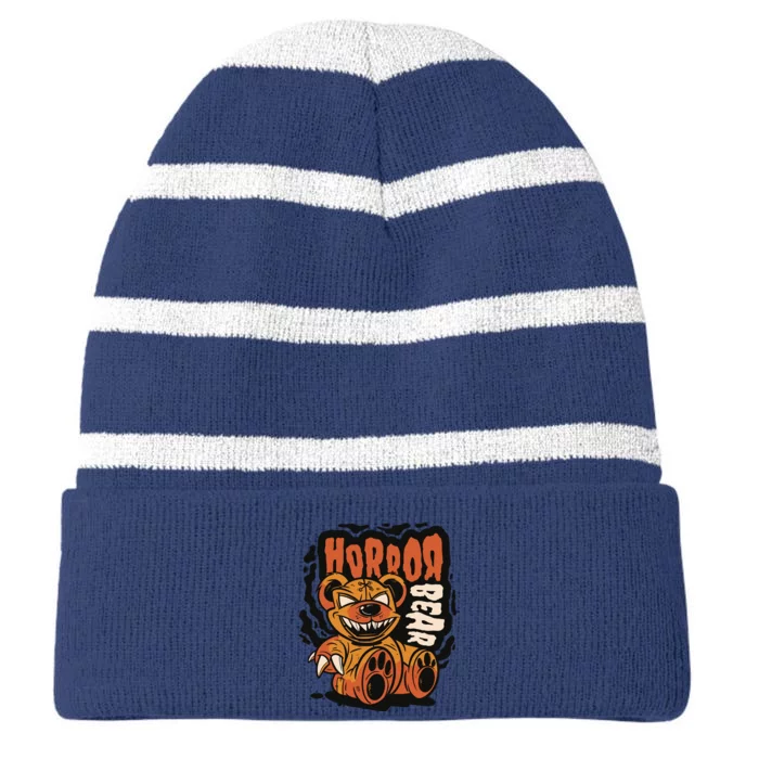 Horror Teddy Bear Striped Beanie with Solid Band