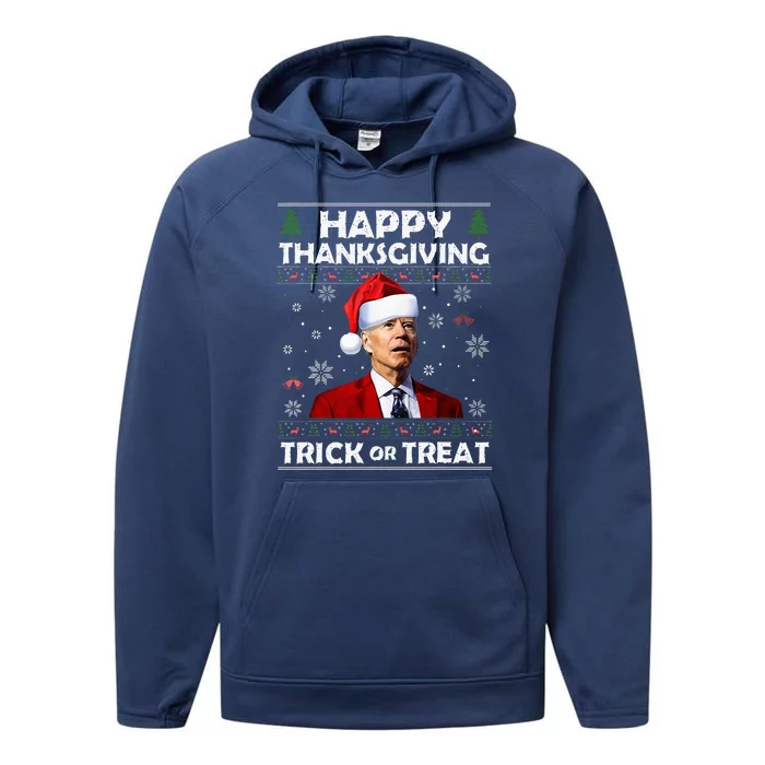 Happy Thanksgiving Biden Ugly Christmas Sweaters Performance Fleece Hoodie