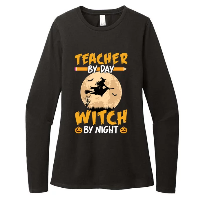 Halloween Teacher By Day Witch By Night Teach Pumpkin Funny Great Gift Womens CVC Long Sleeve Shirt