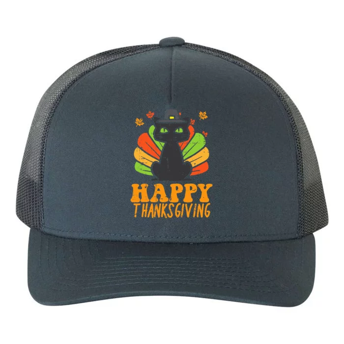 Happy Thanksgiving Black Cat Turkey Funny Thanksgiving Yupoong Adult 5-Panel Trucker Hat