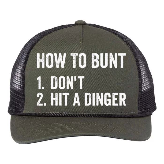 How To Bunt Dont Hit A Dinger Funny Baseball Softball Retro Rope Trucker Hat Cap