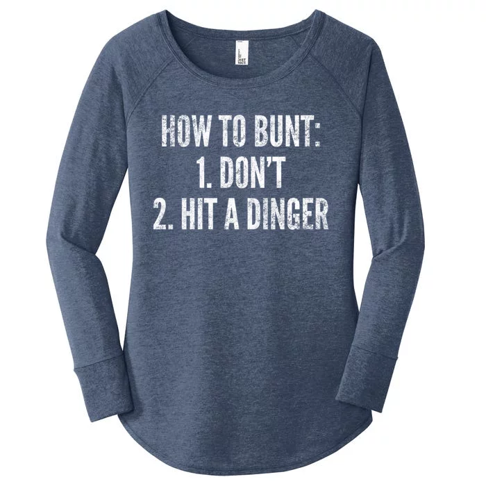 How To Bunt Hit A Dinger Funny Baseball Player Home Run Fun Gift Women's Perfect Tri Tunic Long Sleeve Shirt