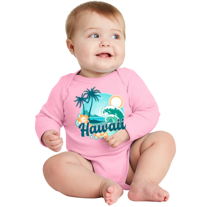 Hawaii Tropical Beach Palm Trees Baby Long Sleeve Bodysuit