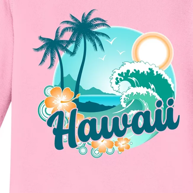 Hawaii Tropical Beach Palm Trees Baby Long Sleeve Bodysuit