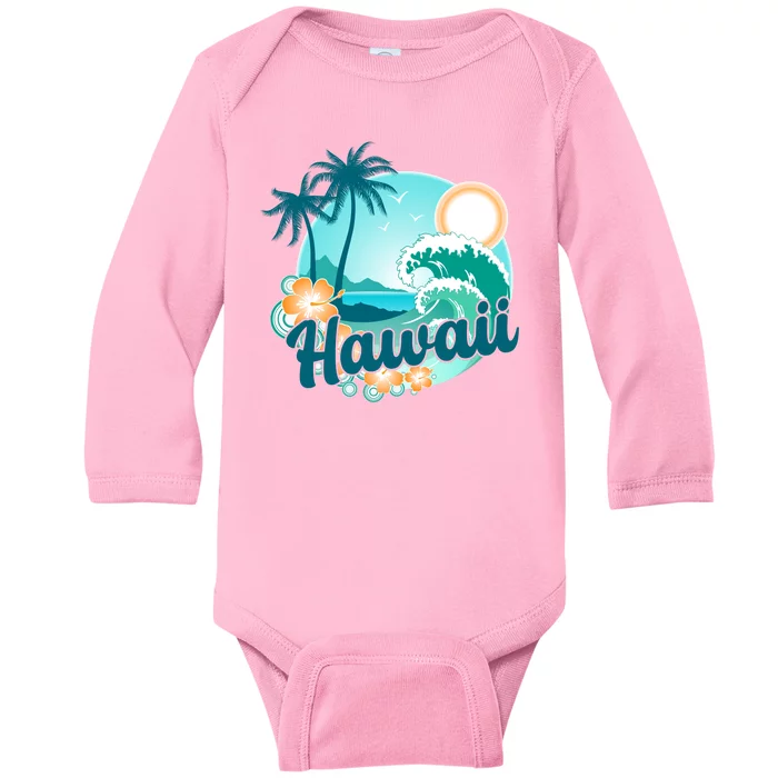 Hawaii Tropical Beach Palm Trees Baby Long Sleeve Bodysuit