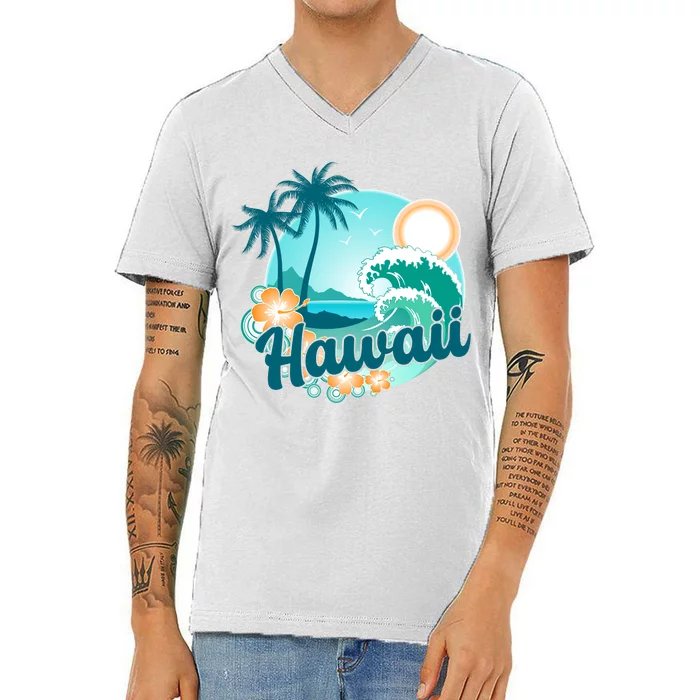 Hawaii Tropical Beach Palm Trees V-Neck T-Shirt