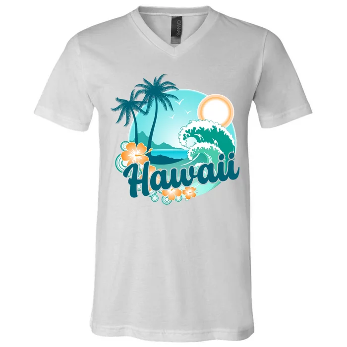 Hawaii Tropical Beach Palm Trees V-Neck T-Shirt