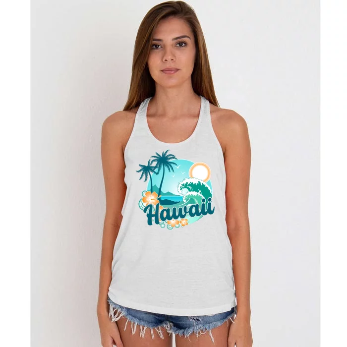 Hawaii Tropical Beach Palm Trees Women's Knotted Racerback Tank