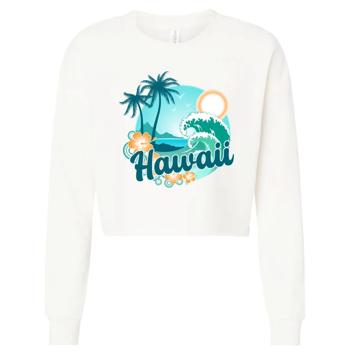 Hawaii Tropical Beach Palm Trees Cropped Pullover Crew