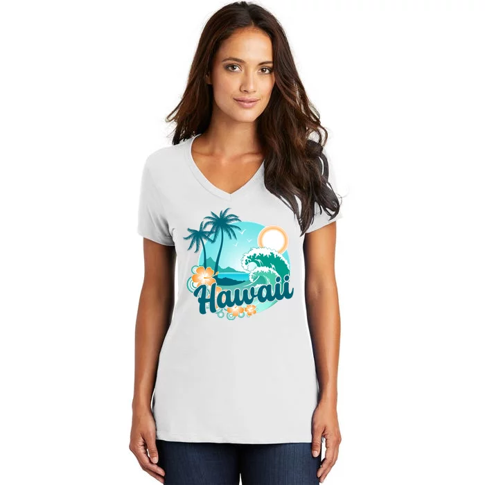 Hawaii Tropical Beach Palm Trees Women's V-Neck T-Shirt