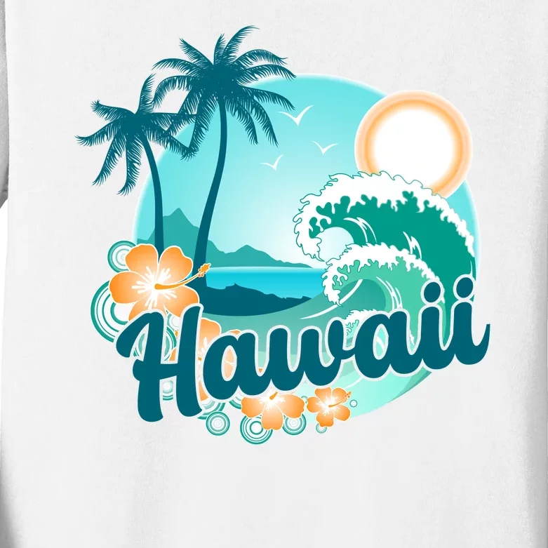 Hawaii Tropical Beach Palm Trees Kids Long Sleeve Shirt