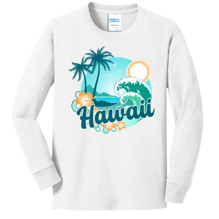 Hawaii Tropical Beach Palm Trees Kids Long Sleeve Shirt